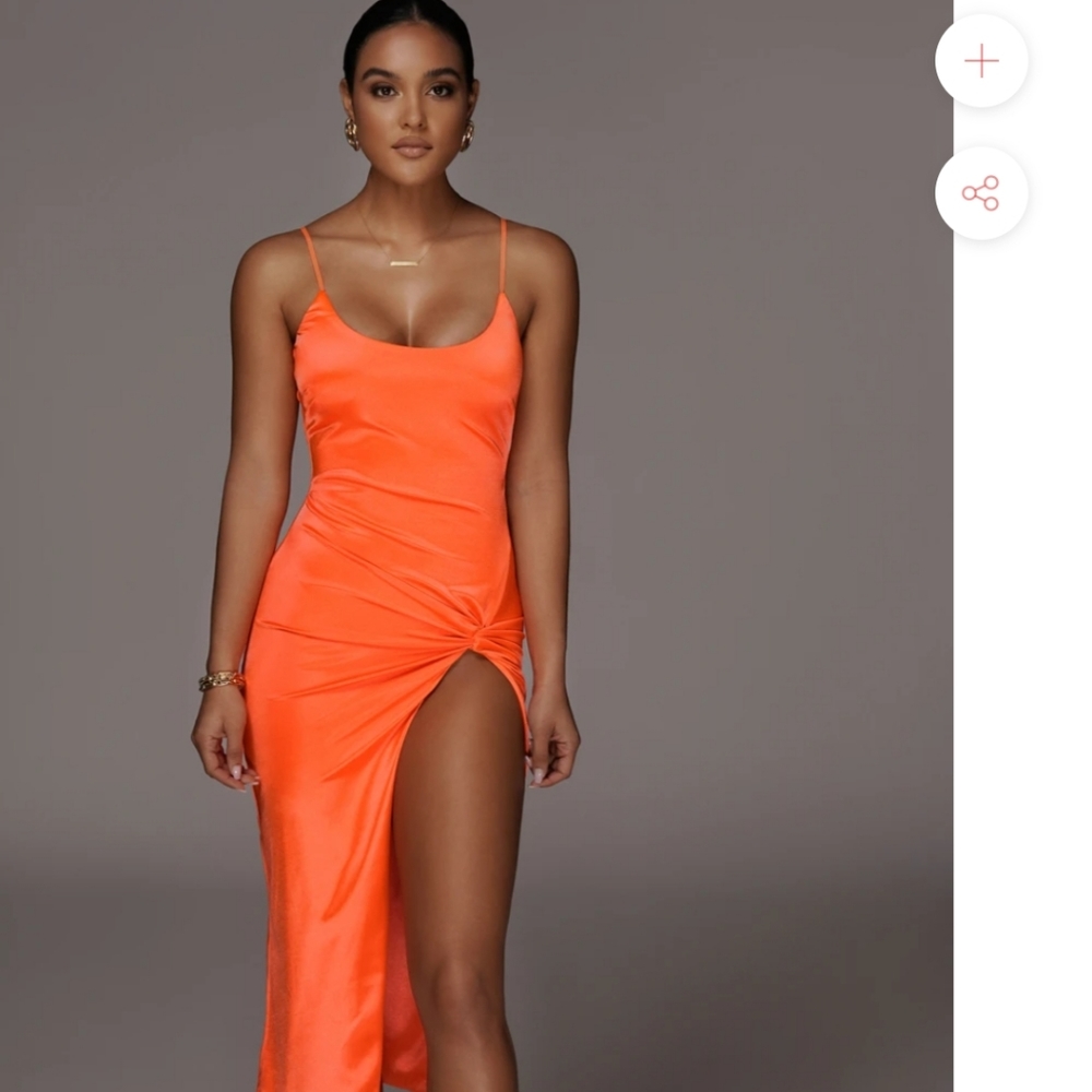 ORANGE ALDIS SATIN SLIT DRESS